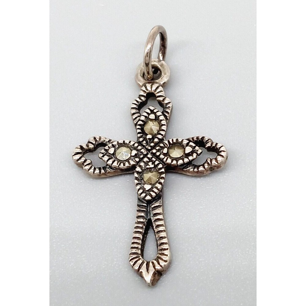 Charles Winston CW Cross Pendant 925 Sterling Silver Marcasite Art Deco